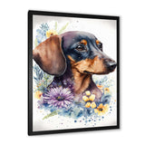 Cute Watercolor Dachshund With Flowers III