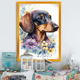 Cute Watercolor Dachshund With Flowers III