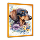 Cute Watercolor Dachshund With Flowers III