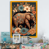 Retro Elephant Surrounded By Flowers I