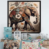 Retro Elephant Surrounded By Flowers II