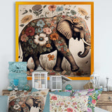 Retro Elephant Surrounded By Flowers II