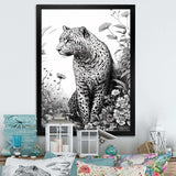 Black And White Leopard In The Jungle Flowers I