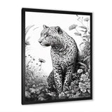 Black And White Leopard In The Jungle Flowers I