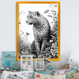 Black And White Leopard In The Jungle Flowers I