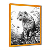 Black And White Leopard In The Jungle Flowers I