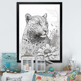 Black And White Leopard In The Jungle Flowers II