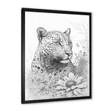 Black And White Leopard In The Jungle Flowers II