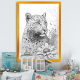 Black And White Leopard In The Jungle Flowers II