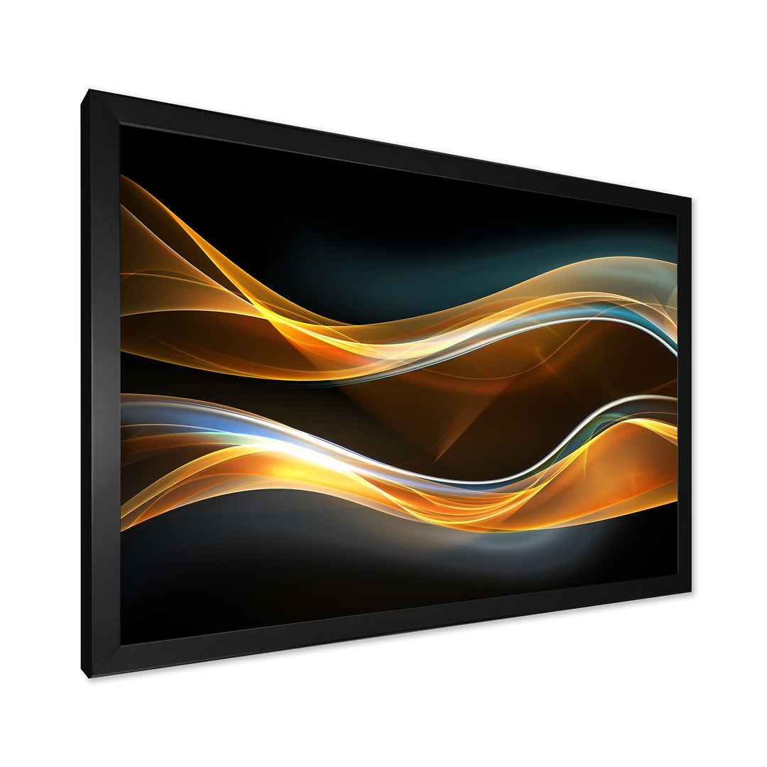 3D Gold Waves in Black Framed Print Vibrant Black - 1.5" Width