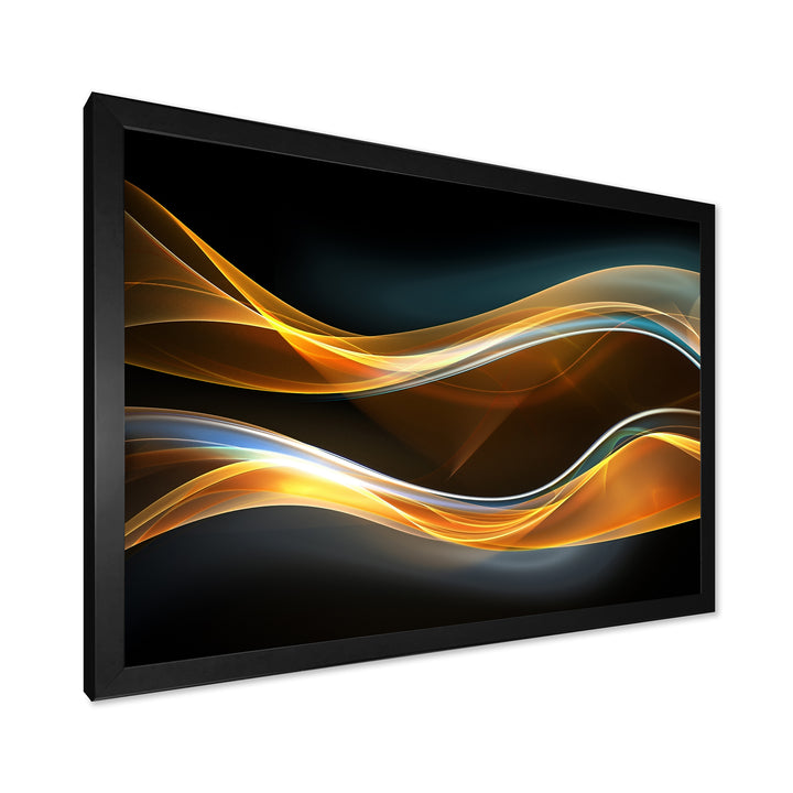 3D Gold Waves in Black Framed Print Vibrant Black - 1.5" Width