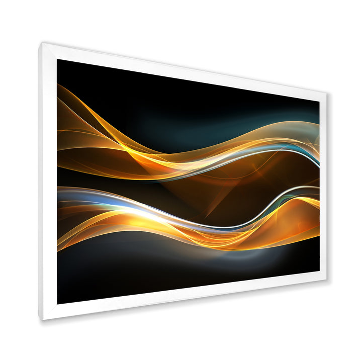 3D Gold Waves in Black Framed Print Matte White - 1.5" Width