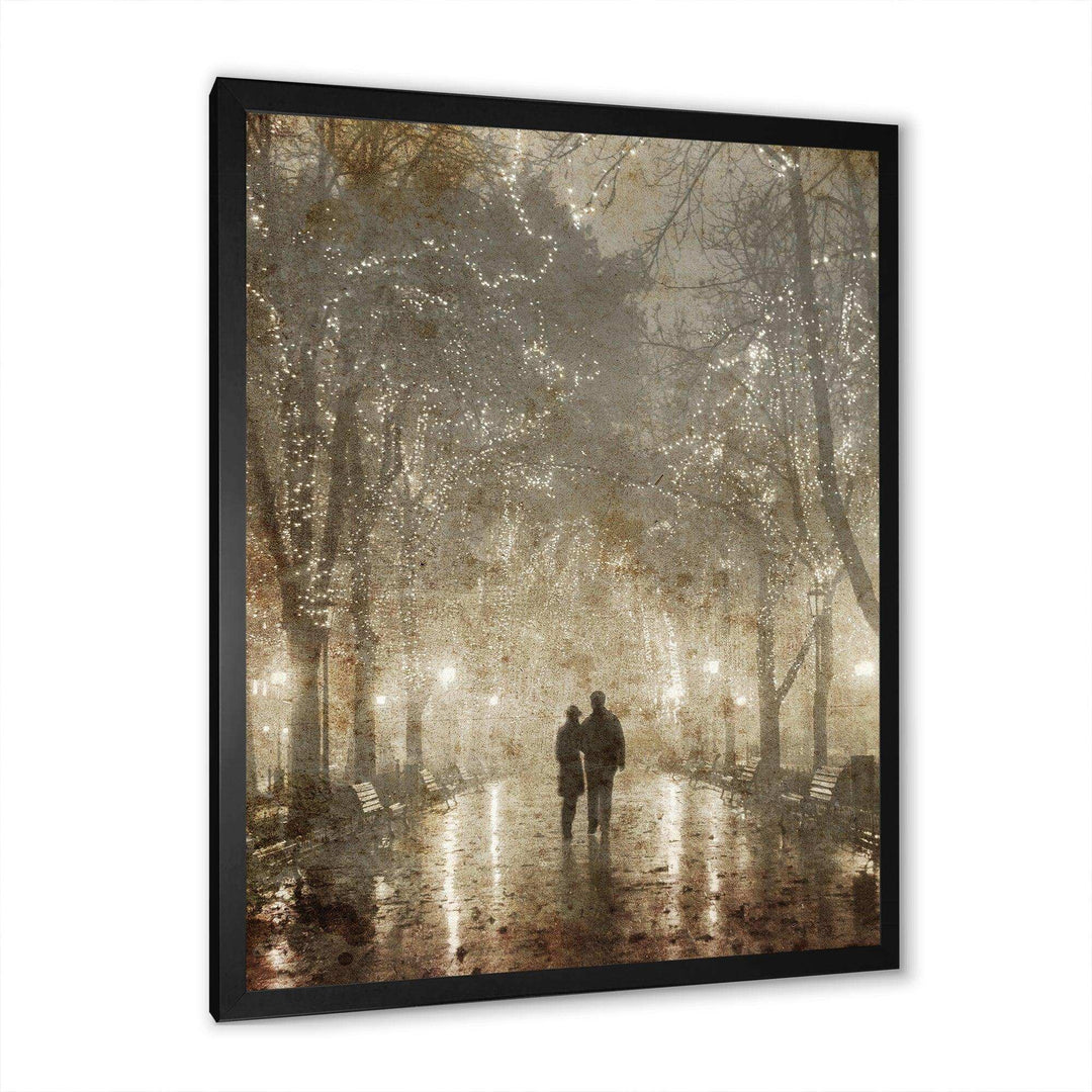 Couple Walking in Night Lights