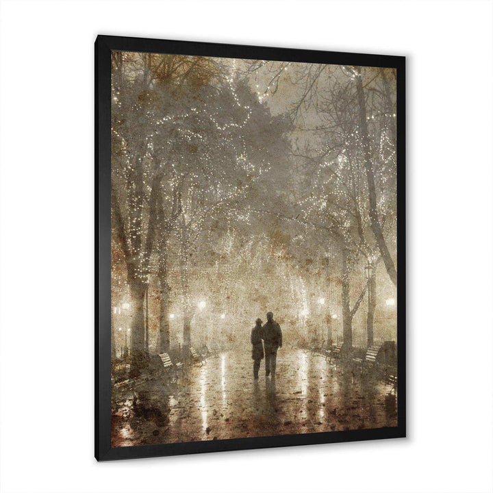 Couple Walking in Night Lights