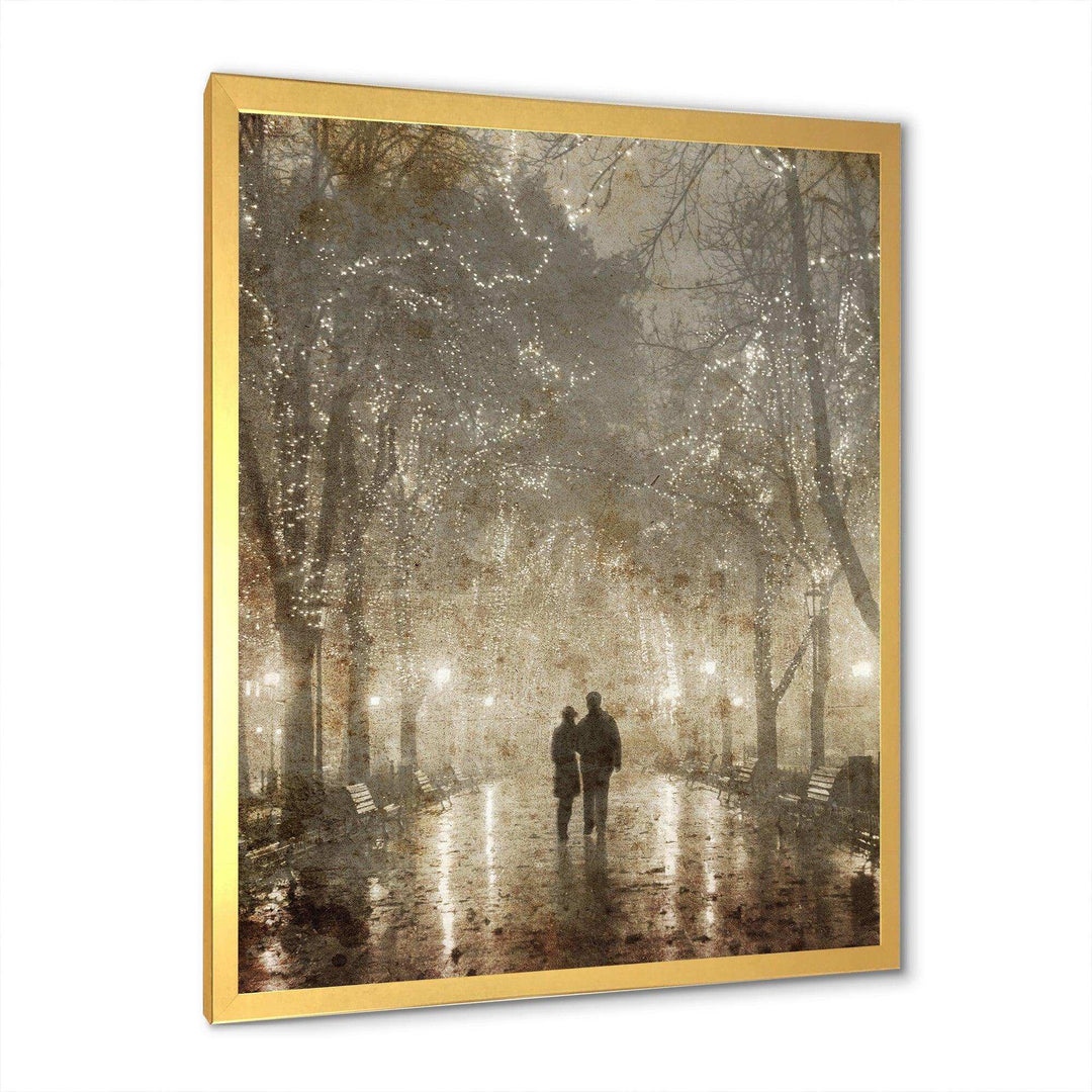 Couple Walking in Night Lights