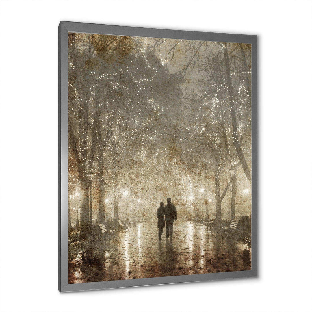 Couple Walking in Night Lights
