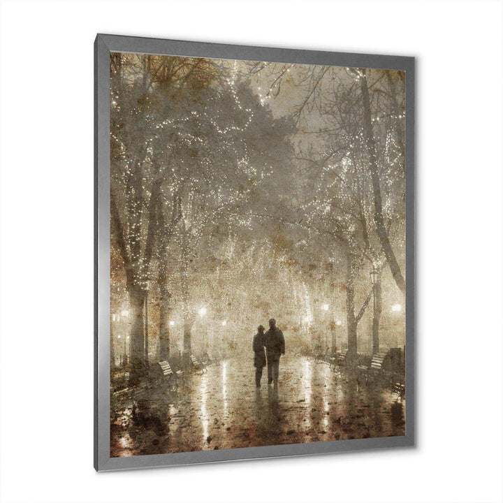 Couple Walking in Night Lights