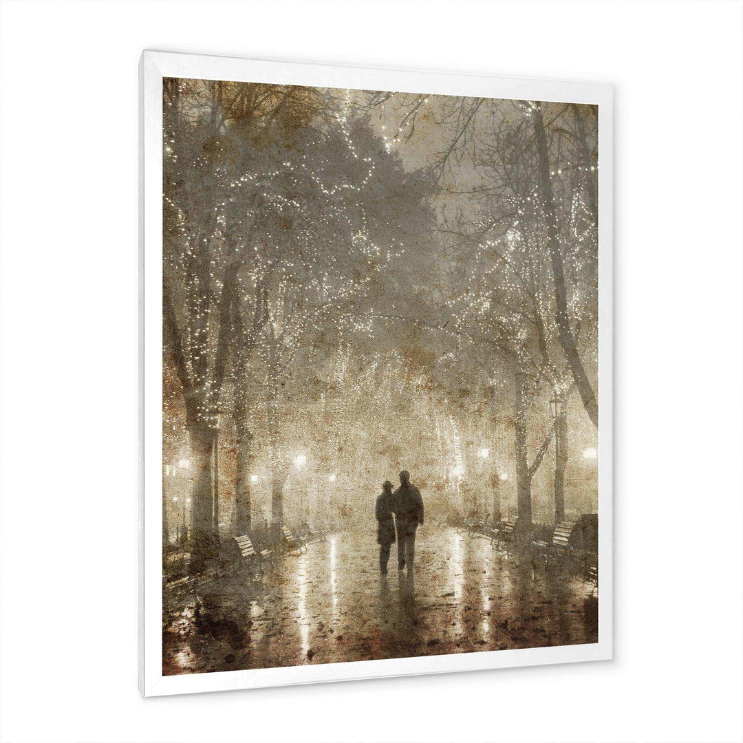 Couple Walking in Night Lights