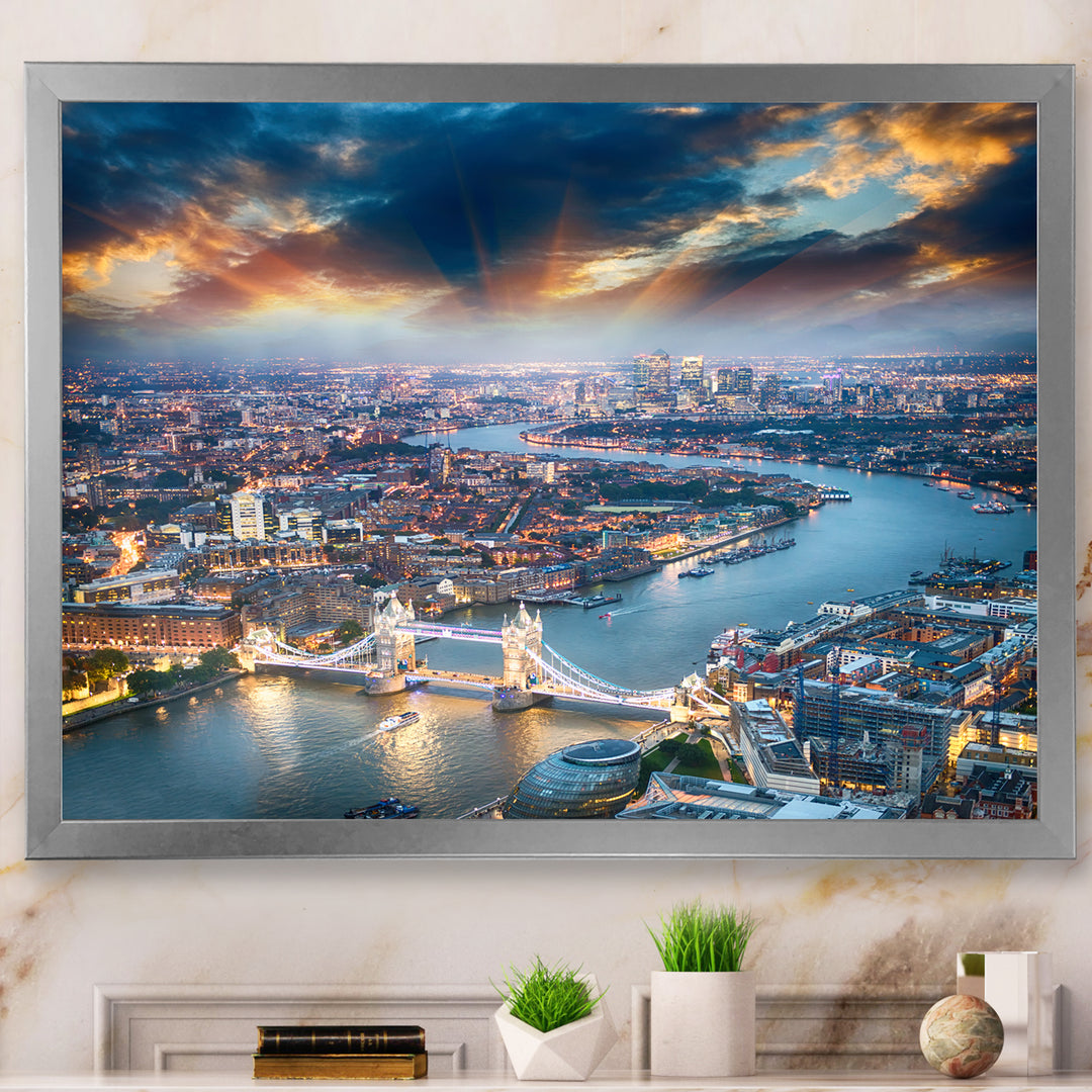 Aerial View of London at Dusk Framed Print Matte White - 1.5" Width