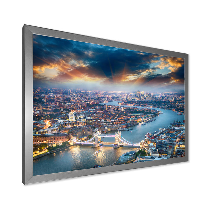 Aerial View of London at Dusk Framed Print Matte White - 1.5" Width