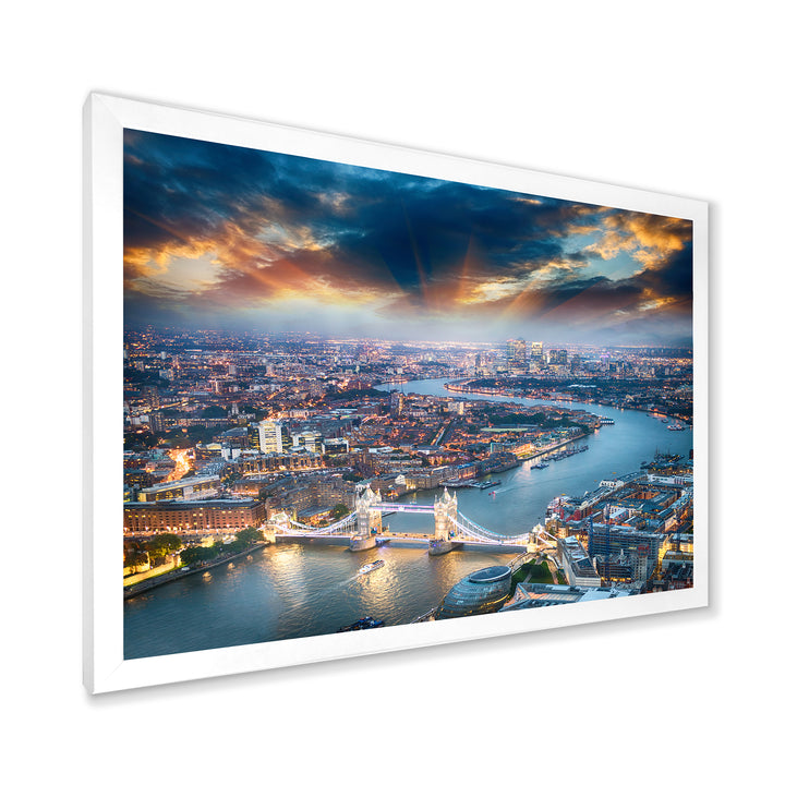 Aerial View of London at Dusk Framed Print Matte White - 1.5" Width