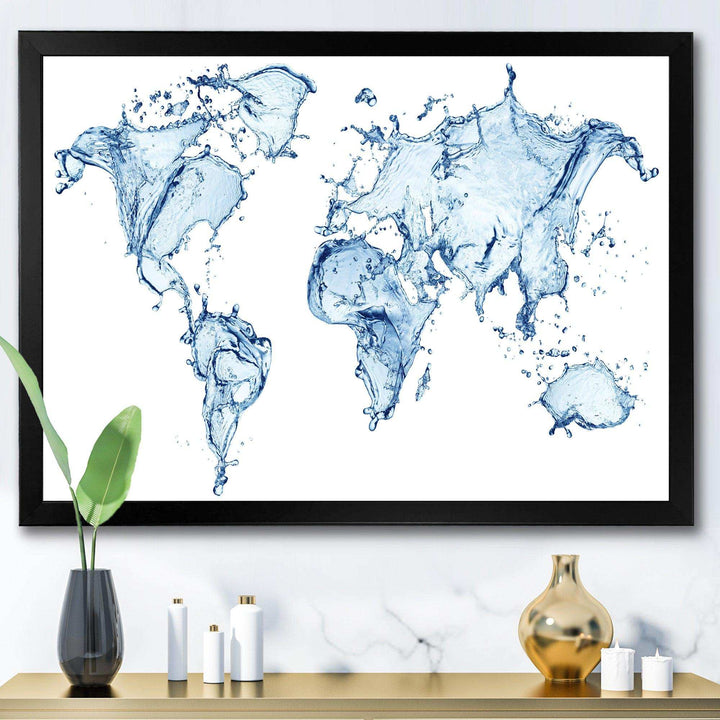 World Map Water Splash - Global Canvas Wall Art