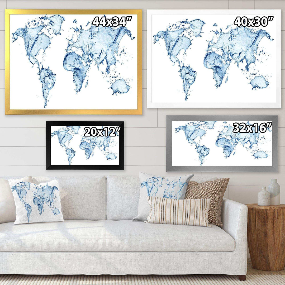 World Map Water Splash - Global Canvas Wall Art