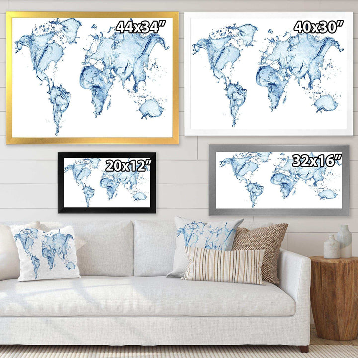 World Map Water Splash - Global Canvas Wall Art