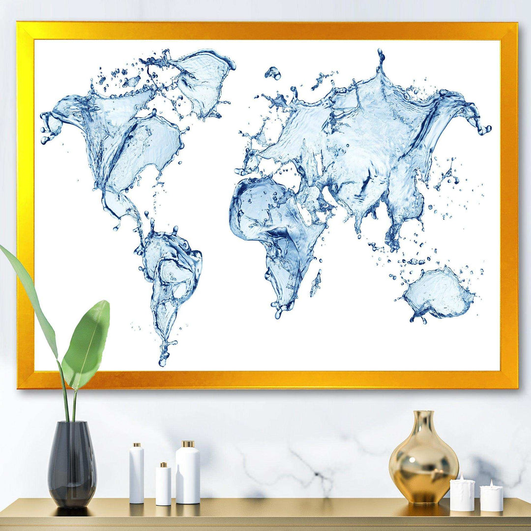 World Map Water Splash - Global Canvas Wall Art