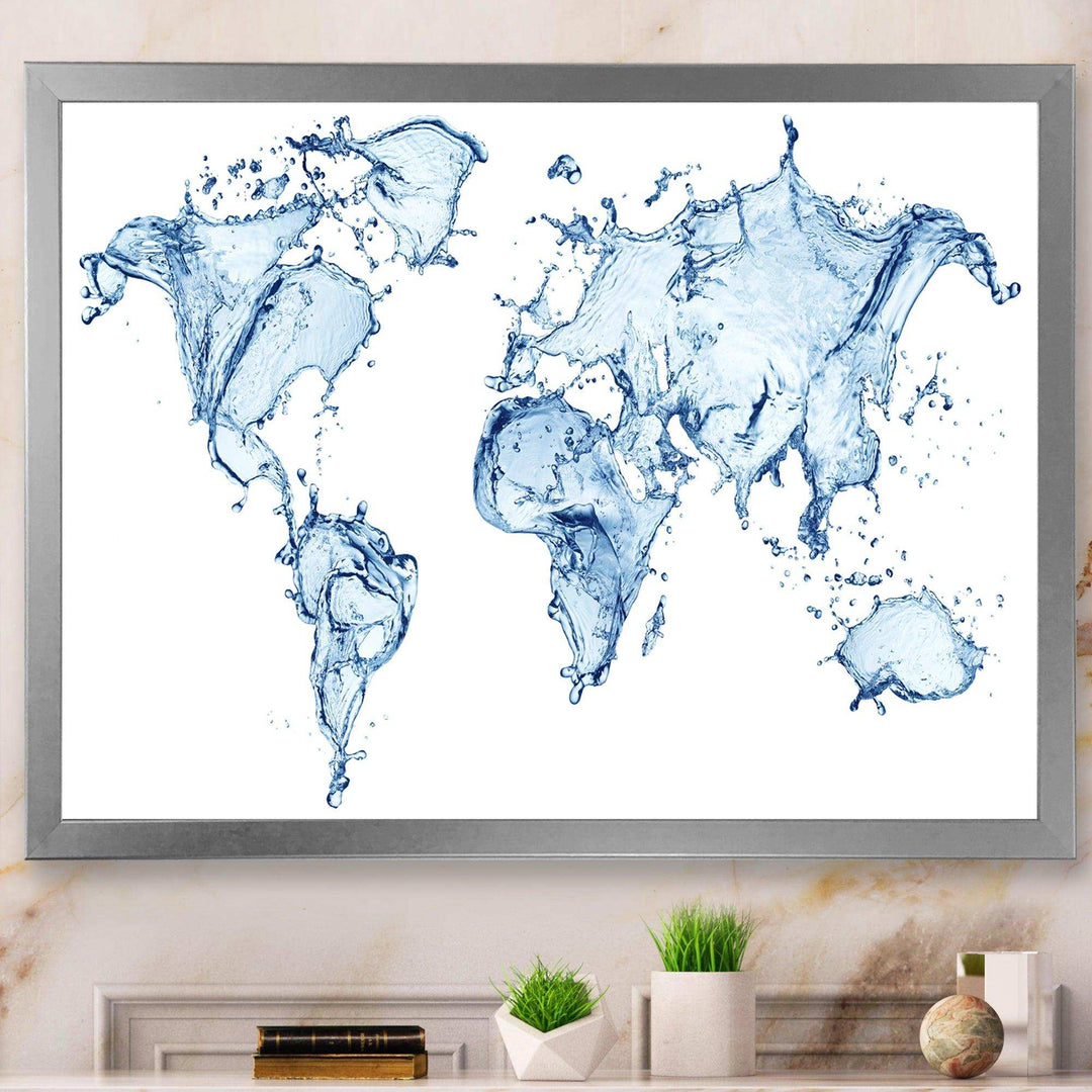 World Map Water Splash - Global Canvas Wall Art