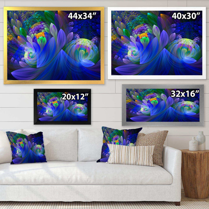 Blue Fractal Flower Bouquet - Modern Canvas Wall Art