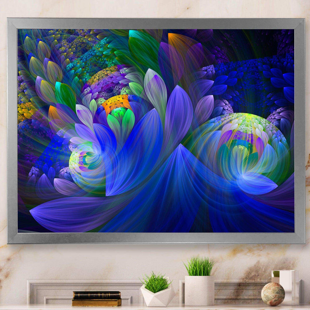 Blue Fractal Flower Bouquet - Modern Canvas Wall Art