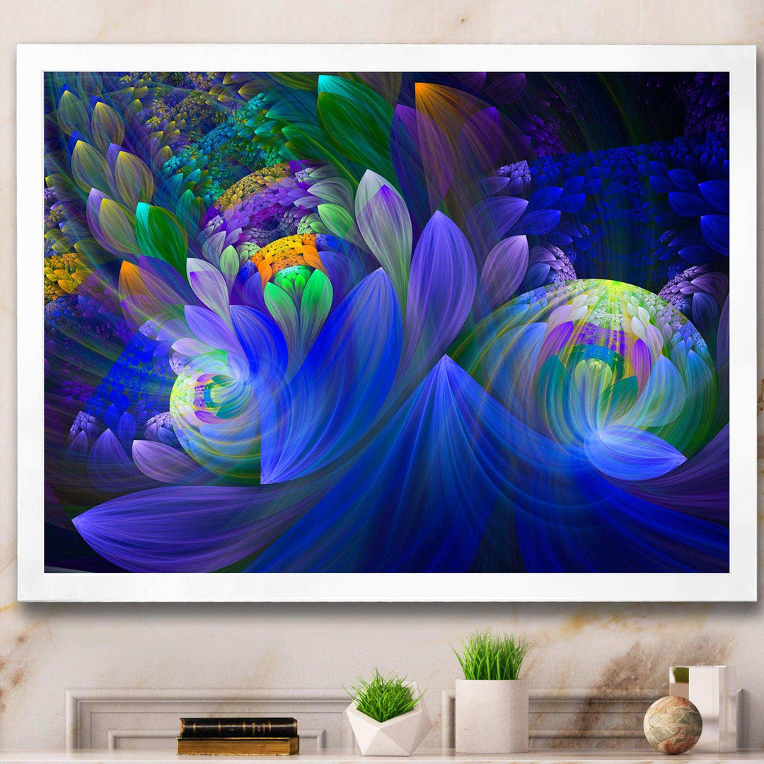 Blue Fractal Flower Bouquet - Modern Canvas Wall Art