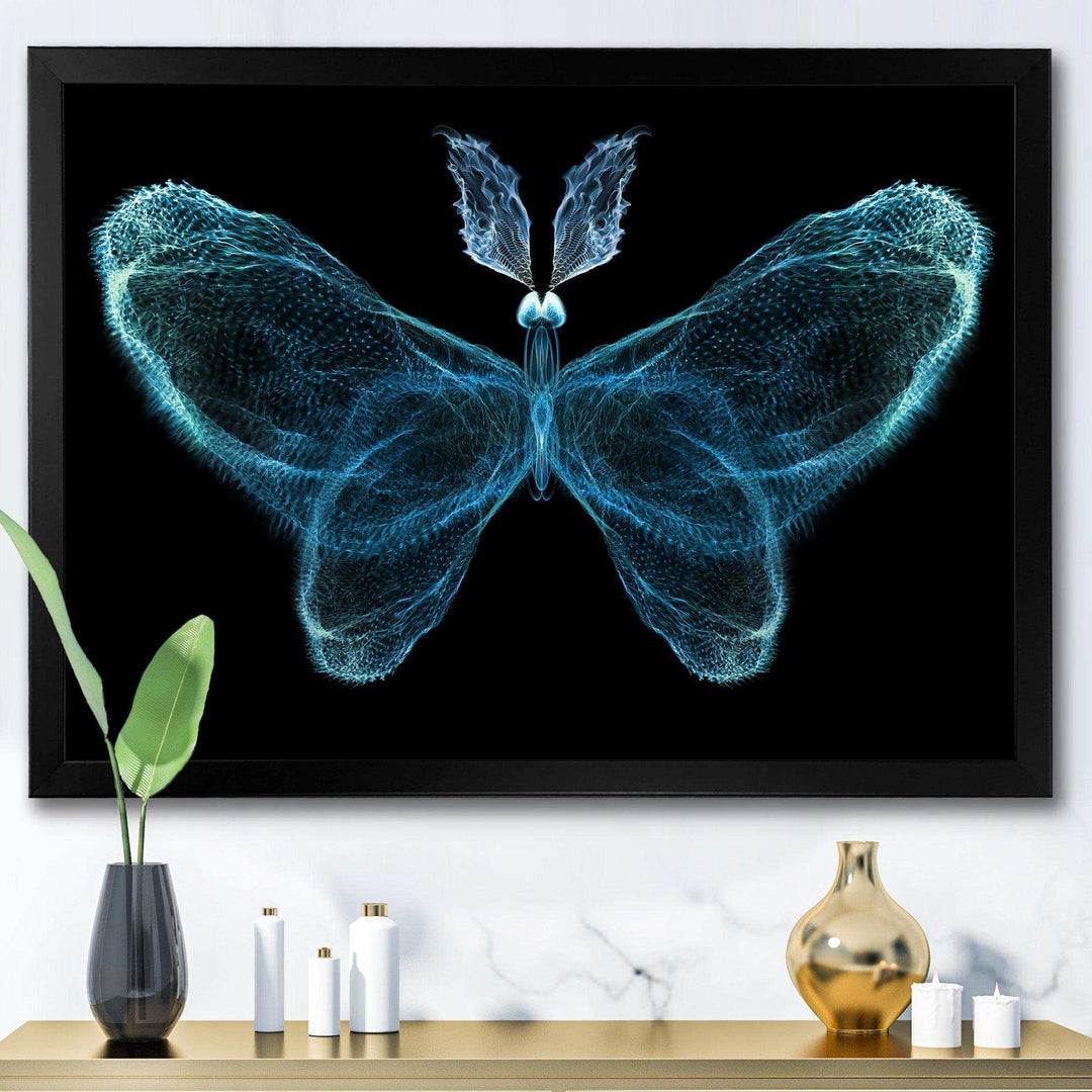 Turquoise Fractal Butterfly in Dark - Modern Living Room Wall Decor