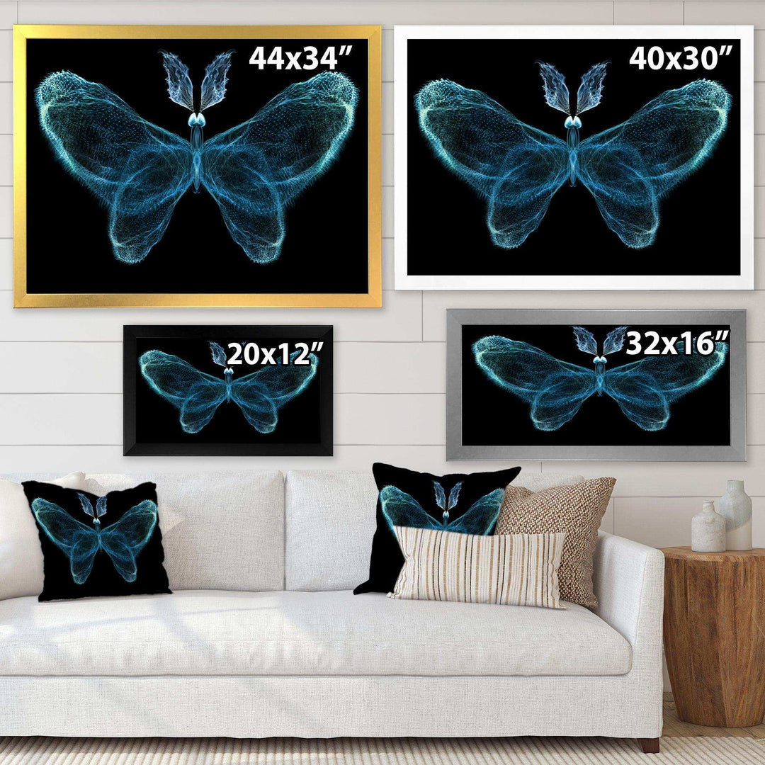 Turquoise Fractal Butterfly in Dark - Modern Living Room Wall Decor