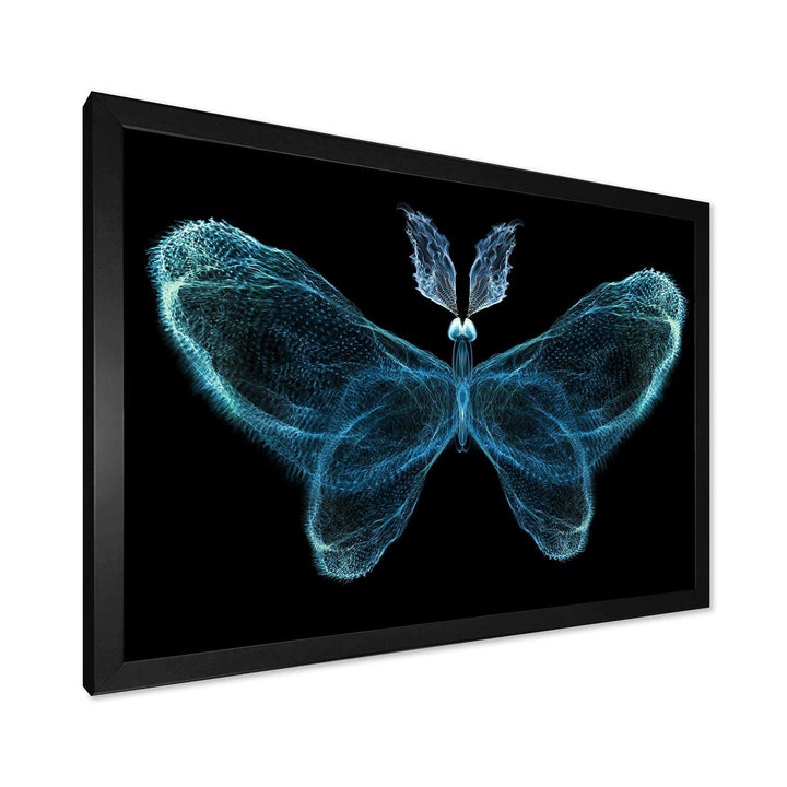 Turquoise Fractal Butterfly in Dark - Modern Living Room Wall Decor