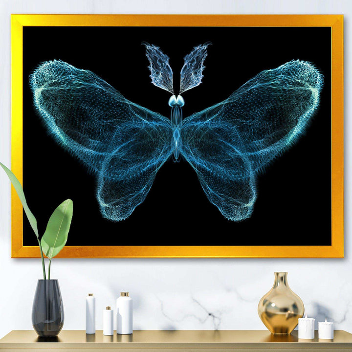 Turquoise Fractal Butterfly in Dark - Modern Living Room Wall Decor