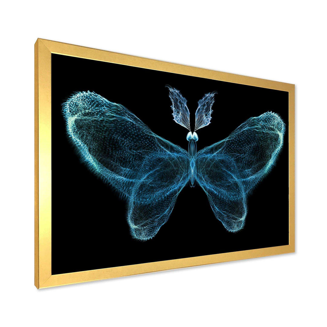 Turquoise Fractal Butterfly in Dark - Modern Living Room Wall Decor