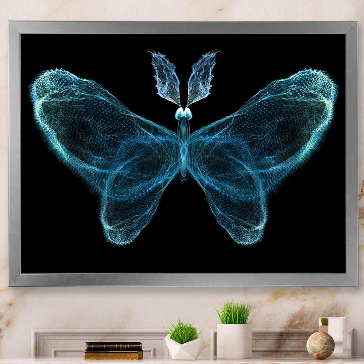 Turquoise Fractal Butterfly in Dark - Modern Living Room Wall Decor