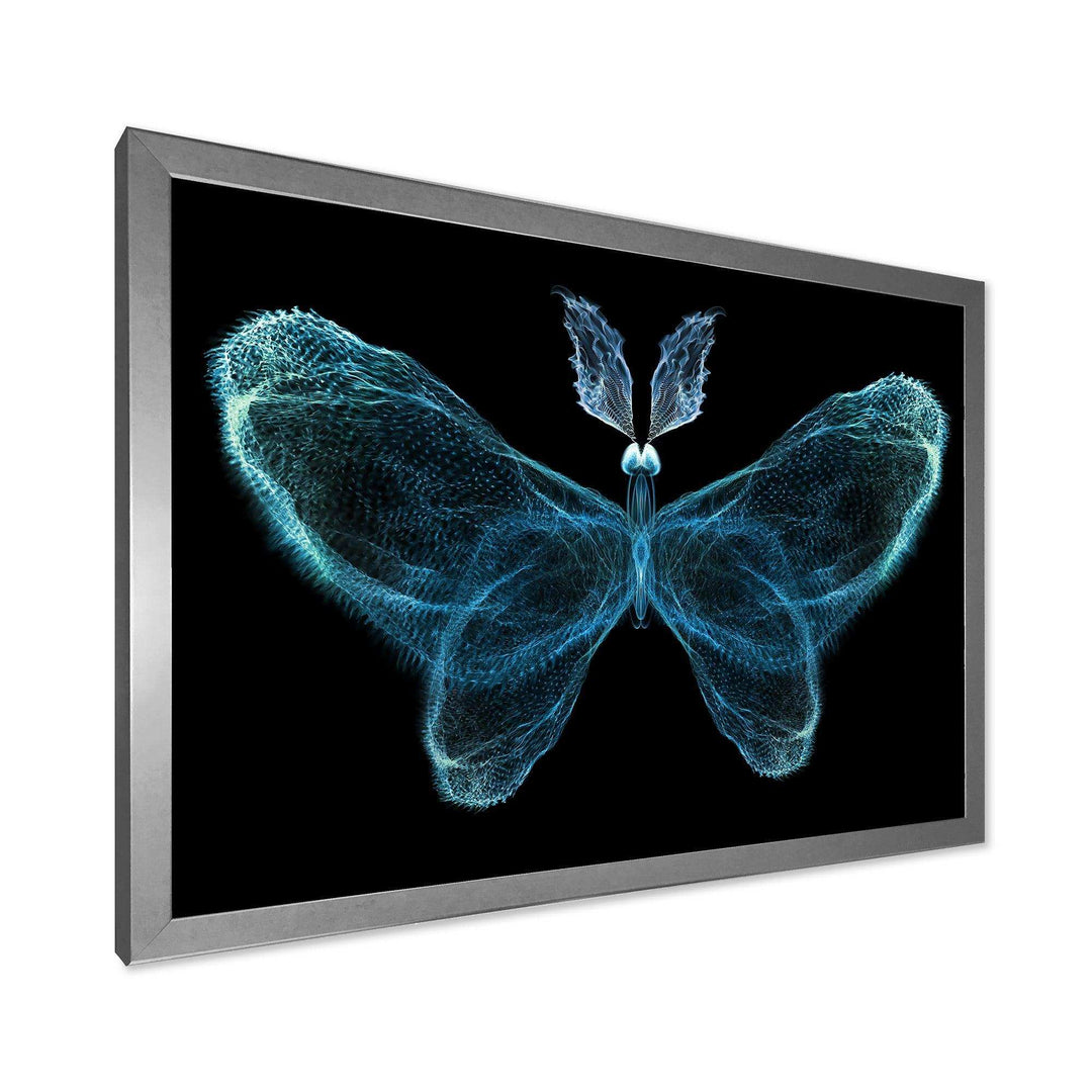 Turquoise Fractal Butterfly in Dark - Modern Living Room Wall Decor