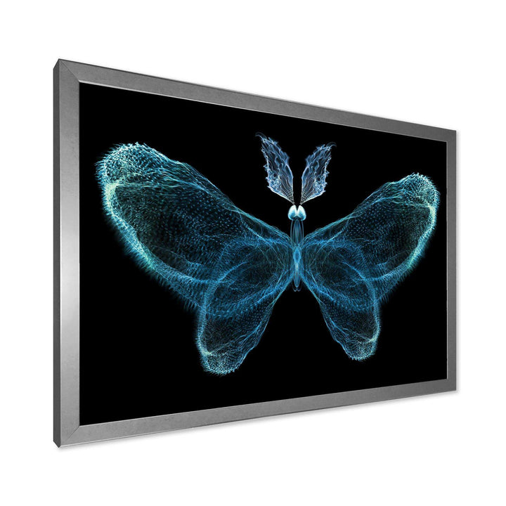 Turquoise Fractal Butterfly in Dark - Modern Living Room Wall Decor