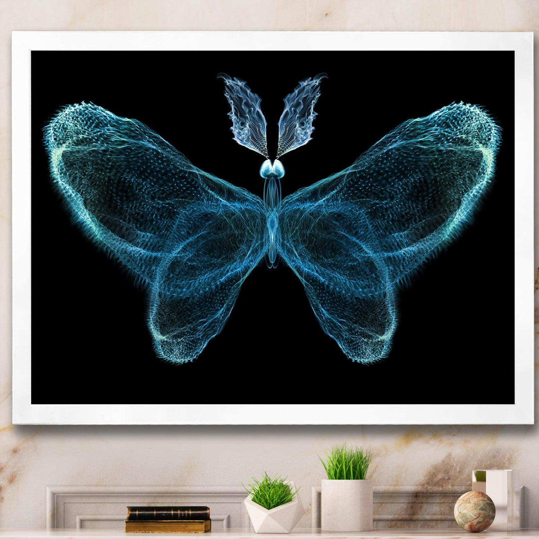 Turquoise Fractal Butterfly in Dark - Modern Living Room Wall Decor