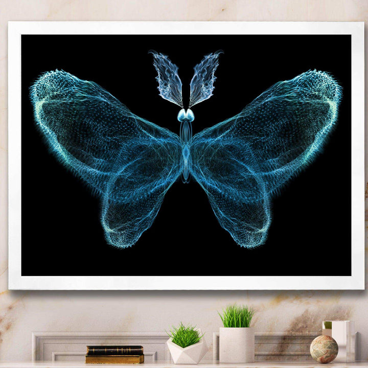 Turquoise Fractal Butterfly in Dark - Modern Living Room Wall Decor