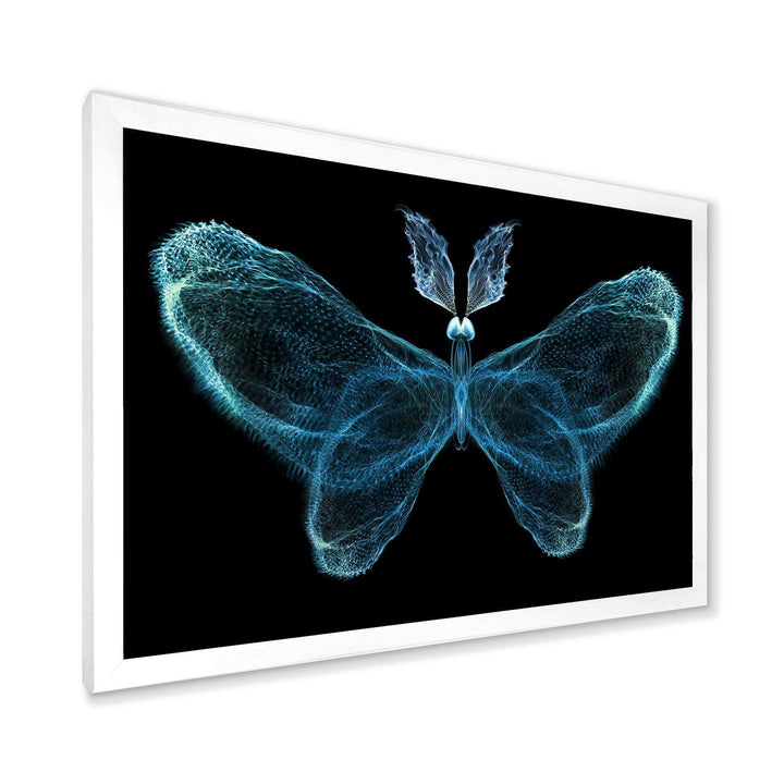 Turquoise Fractal Butterfly in Dark - Modern Living Room Wall Decor