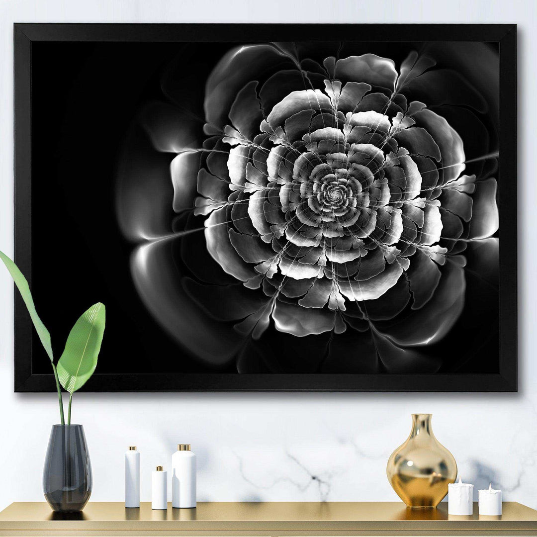Fractal Silver Rose in Dark - Modern Living Room Wall Decor