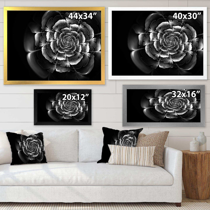 Fractal Silver Rose in Dark - Modern Living Room Wall Decor