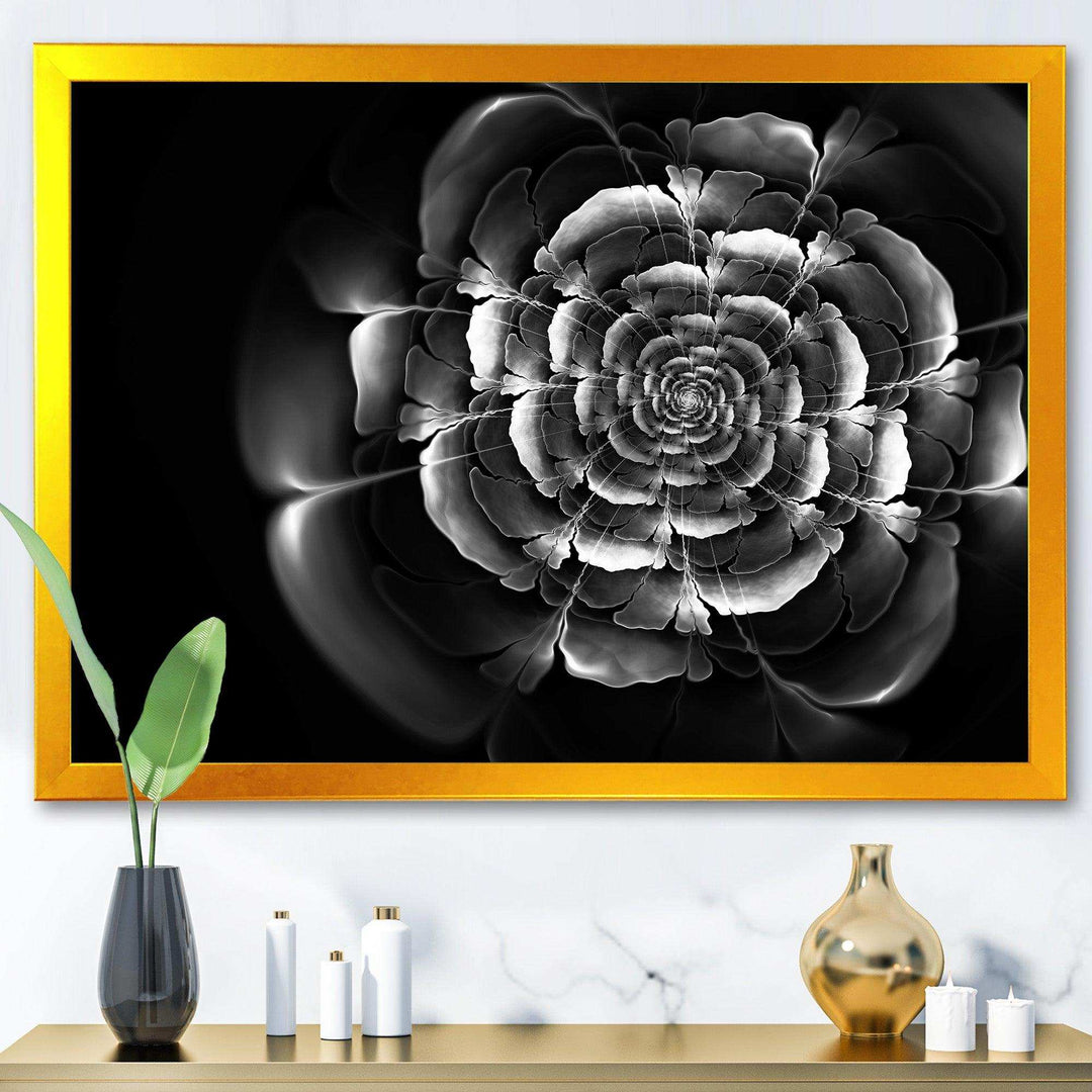Fractal Silver Rose in Dark - Modern Living Room Wall Decor
