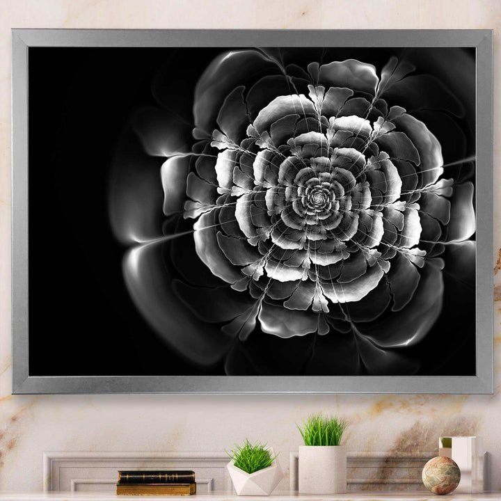 Fractal Silver Rose in Dark - Modern Living Room Wall Decor
