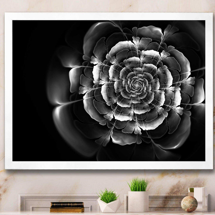 Fractal Silver Rose in Dark - Modern Living Room Wall Decor