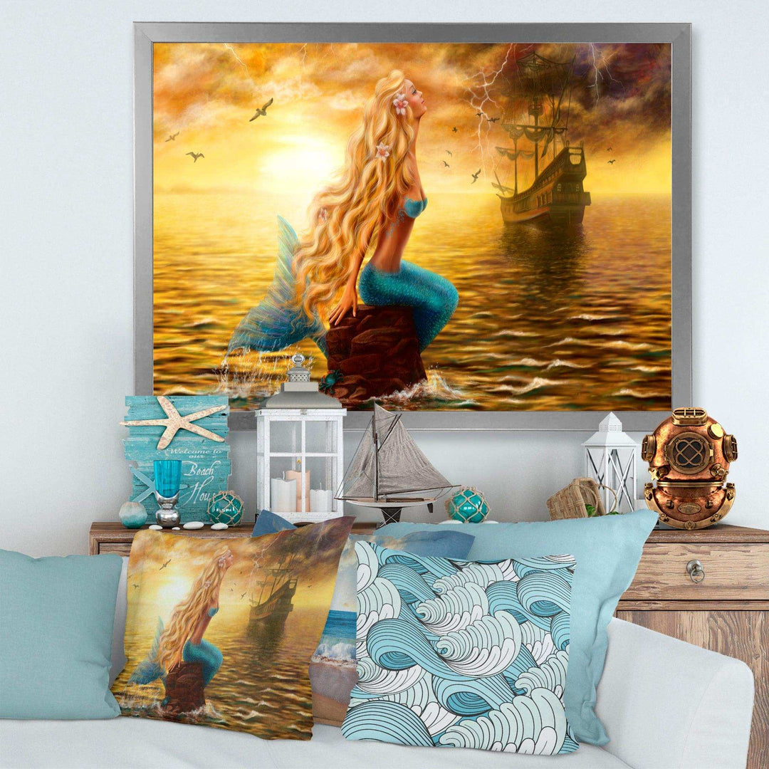 Sea Mermaid with Ghost Ship